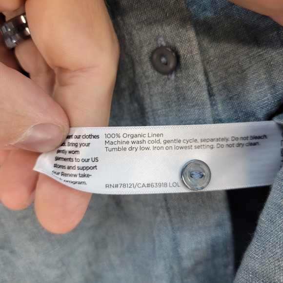 Eileen Fisher Shirt Womens Large Blue Organic Linen Short Sleeve Button Down - Picture 4 of 7